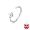 wholesale S925 Sterling Silver Curved Petal Single Row Diamond Inlaid Luxury Stackable Open Ring, Popular in Europe and US-0-10