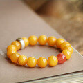 wholesale Silver Baltic Sea Natural Yellow Amber Round Bead Single Strand Bracelet Handmade Beeswax Bead Bracelet with Silver Accessories-0-3