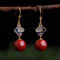 wholesale 925 Silver Gold-Plated New Chinese Palace Retro Style Cinnabar Earrings with Cloisonné Cold Enamel Auspicious Clouds and Emperor's Sand Ear Jewelry-0-5