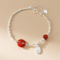 wholesale S925 Silver Nalan New Chinese Style Sweet Ins Wind Red Agate Peace Buckle Attracting Wealth and Blessings Broken Silver Bracelet S7867-0-3