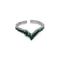 wholesale S925 Sterling Silver Red and Green Irregular V-Shaped Drip Resin Statement Open Ring, Korean Version, Ins Style, Niche Design-Platinum [Green] Opening adjustable