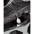 wholesale S925 Sterling Silver HXL595 Korean-style Long Silver Chain with Ins Light Luxury Textured Teardrop Mother-of-Pearl Pendant Necklace for Women-0-1