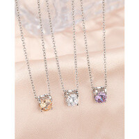 wholesale 925 Sterling Silver Bull Head Single Zircon Diamond Necklace for Women, Minimalist Luxury Small and Exquisite High-End Collarbone Chain Valentine's Day Gift-Purple Diamond Pendant [Without Chain]  925 Silver