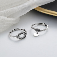 wholesale S925 sterling silver retro geometric heart pendant ring hip-hop punk style accessory index finger ring-312FJ/B model: approximately 1.7g &gt; opening adjustable