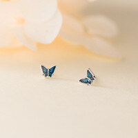 wholesale 999 Silver Exquisite, Simple, Small and Cute Forest-style Blue Butterfly Thread Earrings M06204-A pair of 999 pure silver 999 pure silver