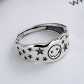 wholesale S925 Sterling Silver Trendy Personality Star Smiley Face Ring Ins Playful Cute Fashion Finger Ring Jewelry for Women-0-1