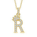 Gold-Plated Copper Crown Zircon Quartz Letter Pendant Necklace-0-21