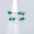 wholesale S925 Silver Luxury and Unique Natural Pearl Earrings with High-End Sensibility, Colored Gemstone Green Agate Ear Drops-0-3