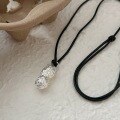 wholesale S925 Sterling Silver Lucky Peanut Sweater Necklace for Women, Minimalist Design with Black Cord, New Korean Style-0-4