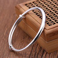 wholesale 999 Silver Plain Smooth Solid Round Adjustable Bangle for Women and Men, Fashion Minimalist Bracelet-Silver ring 15 grams (1000032) pure silver