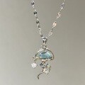 wholesale S925 Sterling Silver Blue Jellyfish Necklace, Minimalist Design, Premium Oceanic Style Pendant, Versatile Women's Collarbone Chain-0-2