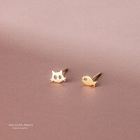 wholesale 925 Sterling Silver Cat And Fish Stud Earrings For Women-gold