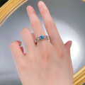 wholesale S925 Silver Moojing Jewelry 1-Carat Aqua Diamond Firework Cut Ring for Women, Daily Light Luxury and Versatile Style-0-3