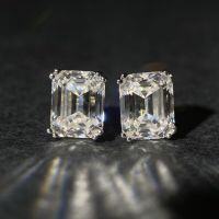 wholesale S925 Sterling Silver Emerald Cut D Color Moissanite Inverted Pyramid Stud Earrings-Moissanite-4CTx2-MS096 925 Silver