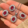 wholesale S925 silver jewelry red ruby 9*11 necklace women's collarbone chain vintage style pendant-0-3