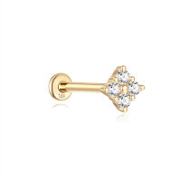 wholesale 14K Gold Flat Back Helix Ear Stud with Diamond Moon Flower-#1