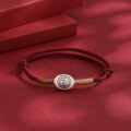 wholesale 999 Pure Silver Chunky Coin Woven Red Rope Bracelet for Women Couples Best Friends New Year Gift-0-8