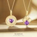 wholesale S925 Sterling Silver French Retro Irregular Heart Pendant Necklace with Inlaid Rhombus Color Zircon-0-0