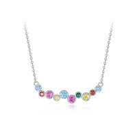 wholesale S925 Sterling Silver Rainbow Zircon Necklace, Women's Dopamine Design, Luxury Small Batch, Personality Collarbone Chain-A4210_Hailan Zirconium/Deep Garnet Red/Red Corundum 3#/Golden Gold/Green Nano_Platinum-plated 925 Silver