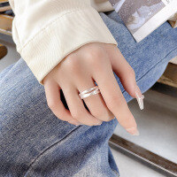 wholesale S925 Sterling Silver Geometric Minimalist Niche Design Line Crossover Ring Trendy Versatile-1266JM/approx. 3.7g Adjustable opening
