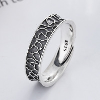 wholesale S925 Sterling Silver Korean-style Trendy Irregular Textured Vintage Adjustable Index Finger Single Ring-YJ539/approx. 3g Adjustable opening