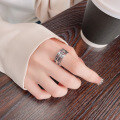 wholesale S925 Sterling Silver Korean-style Minimalist Unisex Zircon-Embedded Geometric Line Pattern Open Ring-0-2