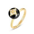 wholesale 925 Silver Vintage Korean and Japanese Style Black Agate Four-Leaf Clover Ring, Floral Round Ring with a Touch of Little Luxury Charm-0-5