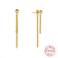 wholesale S925 Sterling Silver Ins-style Ball Stud Earrings with Crystal Chains Triangle Tassel Retro Elegant-0-5