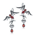 wholesale S925 Sterling Silver Dark Series Designer Gemstone Earrings with Bat Design, Inlaid with Natural Garnet-0-4