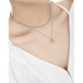 wholesale S925 Sterling Silver 469 Small and Unique Elegant Collarbone Necklace with a High-End Gold Striped Heart Pendant-0-3