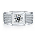 wholesale S925 Sterling Silver Men's Diamond Ring, Simulated Diamond Men's White Gold Ring, Moissanite Ring-0-0