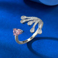 wholesale 925 Silver Mu Jing New Model INS Sweet Style 4*6 Padparadscha Pink Diamond Teardrop Open Ring-0-1