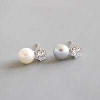 wholesale S925 Sterling Silver Versatile and Minimalist Natural Freshwater Pearl Ear Studs Earrings for Women-White Pearl [with sterling silver ear plugs] &gt; 925 silver