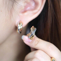 wholesale 18K Tri-Color Gold (Rose Gold, Yellow Gold, White Gold) Earrings, Rose Gold Stud Earrings, AU750 Plain Gold Earrings, Custom Design Based on Images or Samples-18K gold tricolor