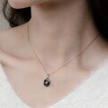 wholesale S925 Sterling Silver Plated White Gold, Korean Style Minimalist Geometric Black Onyx Pendant with Synthetic Opal Collarbone Chain for Women-0-1