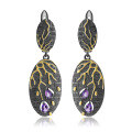 wholesale S925 Sterling Silver Designer Earrings with Natural Amethyst, Georgian Elegance, Falling Petals-0-0