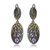 wholesale S925 Sterling Silver Designer Earrings with Natural Amethyst, Georgian Elegance, Falling Petals-Natural garnet earrings