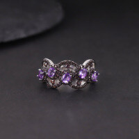 wholesale S925 Sterling Silver Dark Lace Edge Natural Topaz Ring with Crystal and Garnet 2024-Natural Amethyst Ring  US Size 7 (Domestic Size 15)
