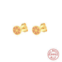 wholesale S925 Sterling Silver Fashionable and Versatile Fruit Series Stud Earrings, Popular in Europe and the US, Trendy and Creative Ear Accessories-Gold-Orange