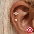 wholesale S925 Sterling Silver Classic Octagram Five-Petal Flower Tassel Earrings with Crystal Austrian Opal Pearl-0-2