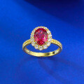 wholesale S925 silver gold-plated classic versatile European and American style oval 6*8 man-made pigeon blood red ring-0-3