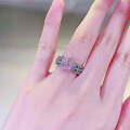 wholesale S925 silver new 6*6mm imported high-carbon diamond radiant pink diamond ring for women, fashionable and versatile-0-3