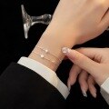 wholesale S925 silver new double-layer heart bracelet for women, personalized and elegant, simple forest-style fresh accessory, suitable for gifting to girlfriends or best friends-0-1