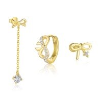 wholesale S925 Sterling Silver Bow-shaped Stud Earrings For Women, Elegant Zircon Design, Fashionable And Versatile-Single three-piece set 925 silver