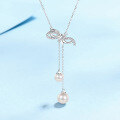 wholesale 925 Sterling Silver Natural Freshwater Pearl Necklace for Women, New Style Bow Pendant Light Luxury Elegant Collarbone Chain Wholesale-0-0