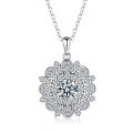 925 Silver Pendant Moissanite Necklace, Classic Six-Prong Snowflake Sunflower for Women, Factory Live Drop Shipping-0-3