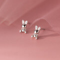 wholesale S925 Sterling Silver Small Rabbit Diamond Inlaid Stud Earrings, Simple and Elegant, Forest Style, Fresh and Delicate, for Women, M03645-0-0
