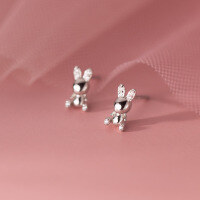 wholesale S925 Sterling Silver Small Rabbit Diamond Inlaid Stud Earrings, Simple and Elegant, Forest Style, Fresh and Delicate, for Women, M03645-S925 silver pair 925 silver