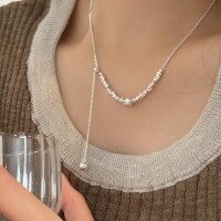wholesale S925 Sterling Silver Heavy Work Crushed Silver Necklace Women Korean New Ins Versatile Niche Collarbone Chain-Sterling silver (length 43+5CM)