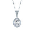 S925 Sterling Silver 1ct 5*7 Oval Moissanite Necklace with Halo Pendant-0-3